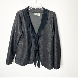 Chico’s Black Shimmer‎ Ruffle Cardigan Chicos Sz 2 Size Medium 12